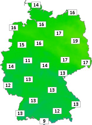 Deutschlandkarte mit Frühtemperaturen am 22.05.2024