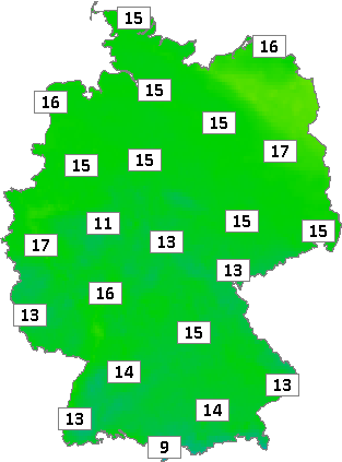 Deutschlandkarte mit Abendtemperaturen am 22.05.2024