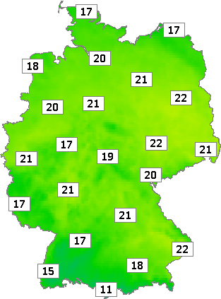 Deutschlandkarte mit Mittagstemperaturen am 23.05.2024