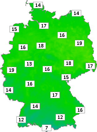 Deutschlandkarte mit Abendtemperaturen am 23.05.2024