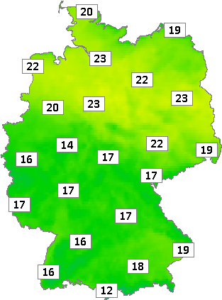 Deutschlandkarte mit Mittagstemperaturen am 24.05.2024