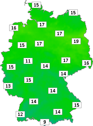 Deutschlandkarte mit Abendtemperaturen am 24.05.2024