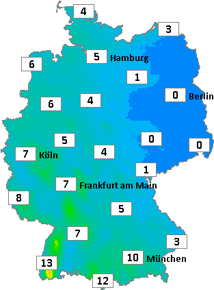 Deutschlandkarte mit kumuliertem Niederschlag am 07.12.2025