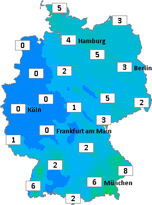 Deutschlandkarte mit kumuliertem Niederschlag am 08.12.2025