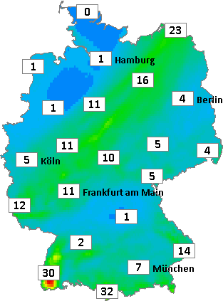 Deutschlandkarte mit kumuliertem Niederschlag am 11.05.2026