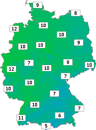 Deutschlandkarte mit Frühtemperaturen am 01.10.2022