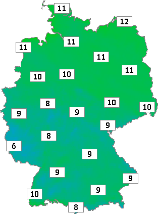Deutschlandkarte mit Frühtemperaturen am 03.10.2022