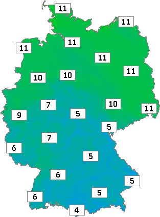 Deutschlandkarte mit Frühtemperaturen am 04.10.2022