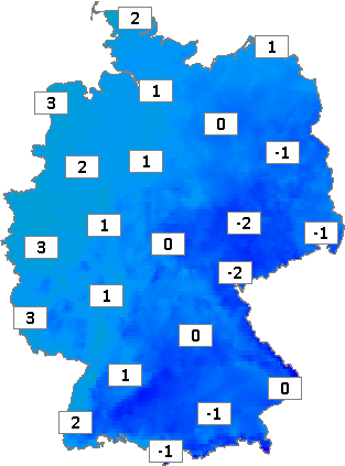 Deutschlandkarte mit Mittagstemperaturen am 07.02.2023