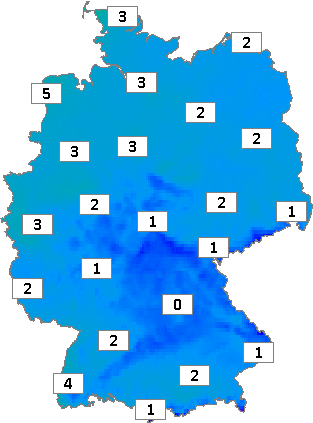 Deutschlandkarte mit Mittagstemperaturen am 09.02.2023