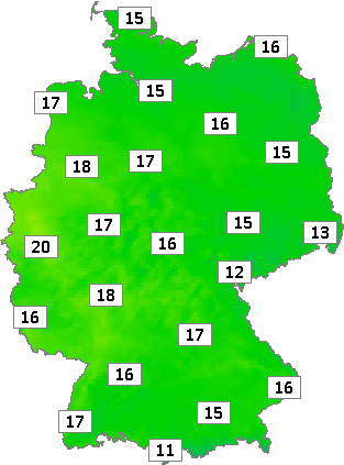 Deutschlandkarte mit Frühtemperaturen am 11.06.2023