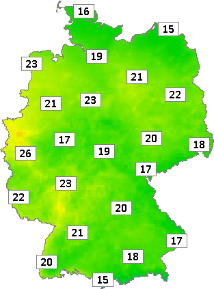 Deutschlandkarte mit Abendtemperaturen am 11.06.2023