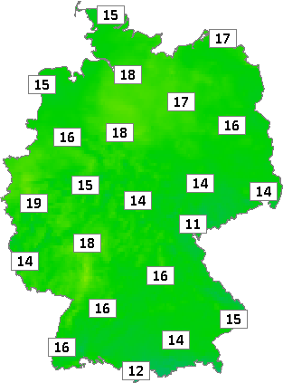 Deutschlandkarte mit Frühtemperaturen am 12.06.2023