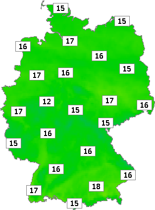 Deutschlandkarte mit Mittagstemperaturen am 05.10.2023