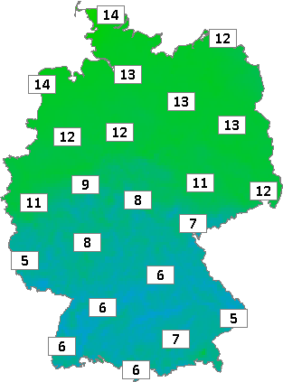 Deutschlandkarte mit Frühtemperaturen am 06.10.2023