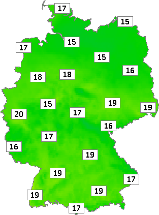 Deutschlandkarte mit Mittagstemperaturen am 06.10.2023