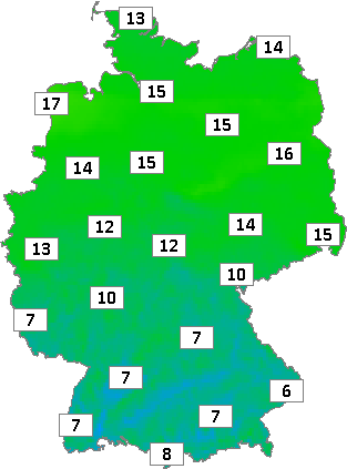 Deutschlandkarte mit Frühtemperaturen am 07.10.2023