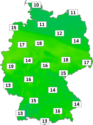 Deutschlandkarte mit Abendtemperaturen am 07.10.2023