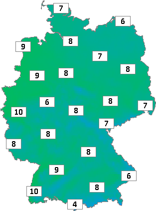 Deutschlandkarte mit Frühtemperaturen am 22.02.2024