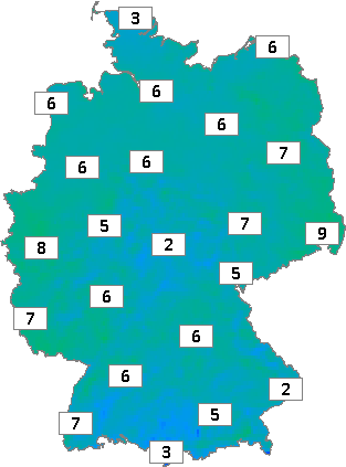 Deutschlandkarte mit Frühtemperaturen am 27.04.2024