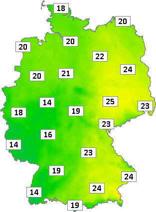 Deutschlandkarte mit Mittagstemperaturen am 28.04.2024