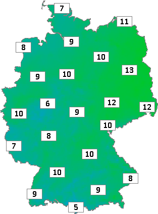 Deutschlandkarte mit Frühtemperaturen am 29.04.2024