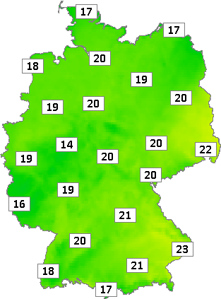 Deutschlandkarte mit Mittagstemperaturen am 29.04.2024