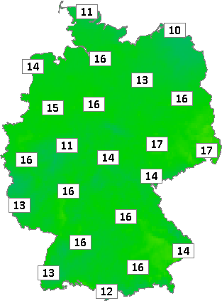 Deutschlandkarte mit Abendtemperaturen am 29.04.2024