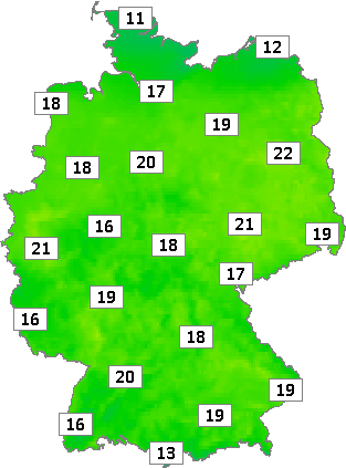 Deutschlandkarte mit Abendtemperaturen am 30.04.2024