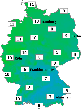 Deutschlandkarte mit Abendtemperaturen am 12.11.2025