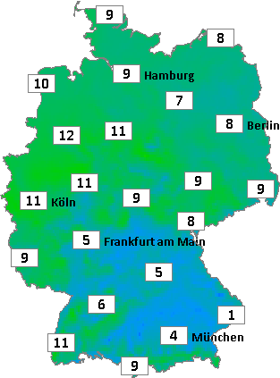 Deutschlandkarte mit Frühtemperaturen am 13.11.2025