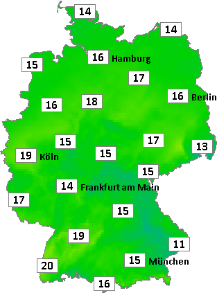 Deutschlandkarte mit Mittagstemperaturen am 13.11.2025