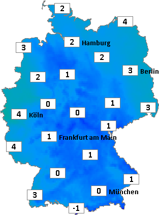 Deutschlandkarte mit Frühtemperaturen am 05.12.2025