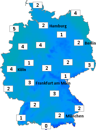 Deutschlandkarte mit Abendtemperaturen am 05.12.2025