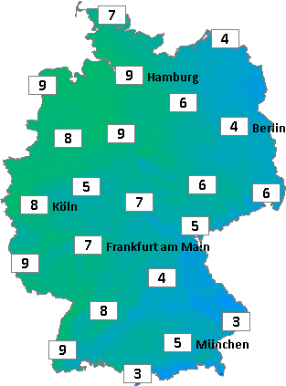 Deutschlandkarte mit Frühtemperaturen am 07.12.2025