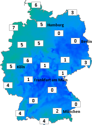 Deutschlandkarte mit Frühtemperaturen am 17.12.2025 Deutschlandkarte mit Frühtemperaturen am 17.12.2025