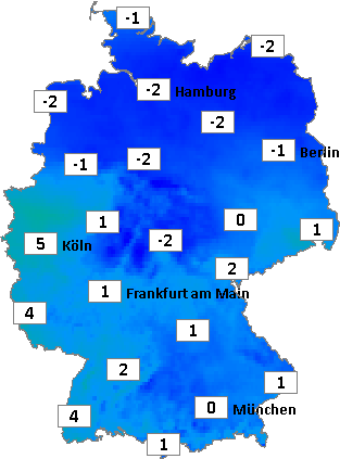 Deutschlandkarte mit Abendtemperaturen am 05.02.2026