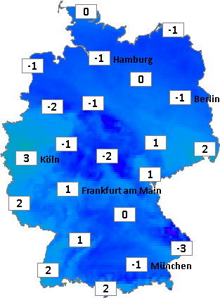 Deutschlandkarte mit Frühtemperaturen am 06.02.2026