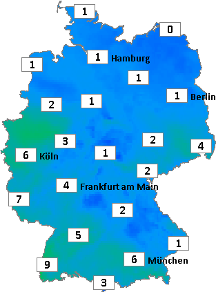 Deutschlandkarte mit Mittagstemperaturen am 06.02.2026
