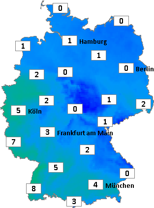 Deutschlandkarte mit Abendtemperaturen am 06.02.2026
