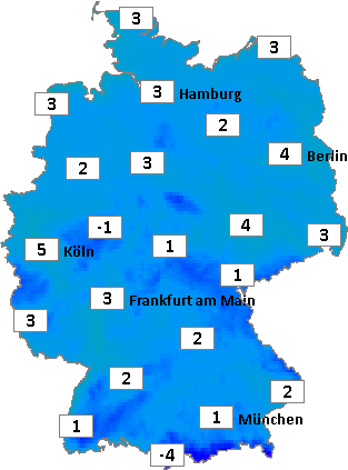 Deutschlandkarte mit Abendtemperaturen am 26.03.2026 Deutschlandkarte mit Abendtemperaturen am 26.03.2026