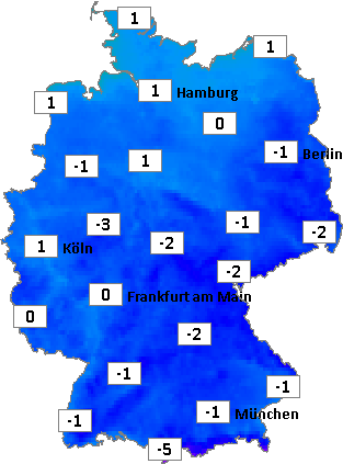 Deutschlandkarte mit Frühtemperaturen am 27.03.2026