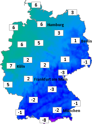 Deutschlandkarte mit Frühtemperaturen am 28.03.2026