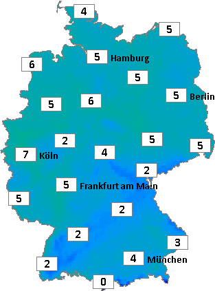 Deutschlandkarte mit Abendtemperaturen am 28.03.2026