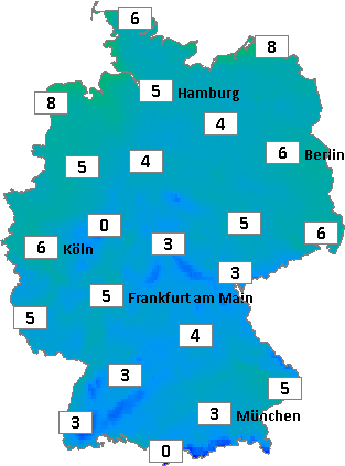 Deutschlandkarte mit Frühtemperaturen am 12.05.2026