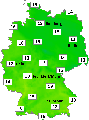 Deutschlandkarte mit Frühtemperaturen am 08.07.2026