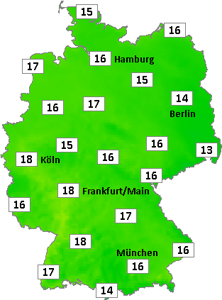 Deutschlandkarte mit Frühtemperaturen am 09.07.2026