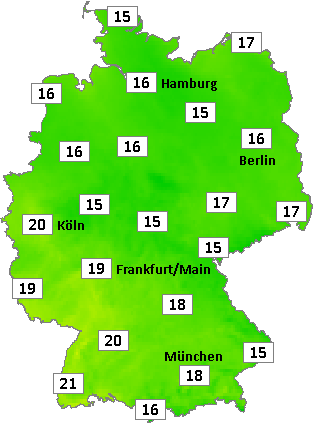 Deutschlandkarte mit Frühtemperaturen am 10.07.2026