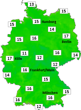 Deutschlandkarte mit Abendtemperaturen am 23.08.2026 Deutschlandkarte mit Abendtemperaturen am 23.08.2026