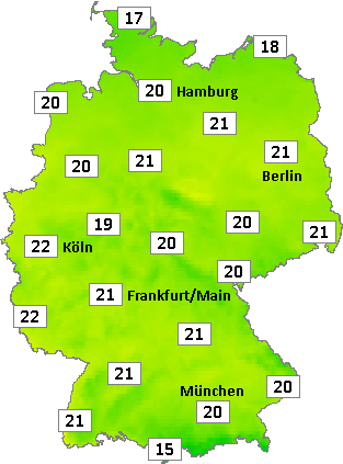 Deutschlandkarte mit Mittagstemperaturen am 05.10.2026
